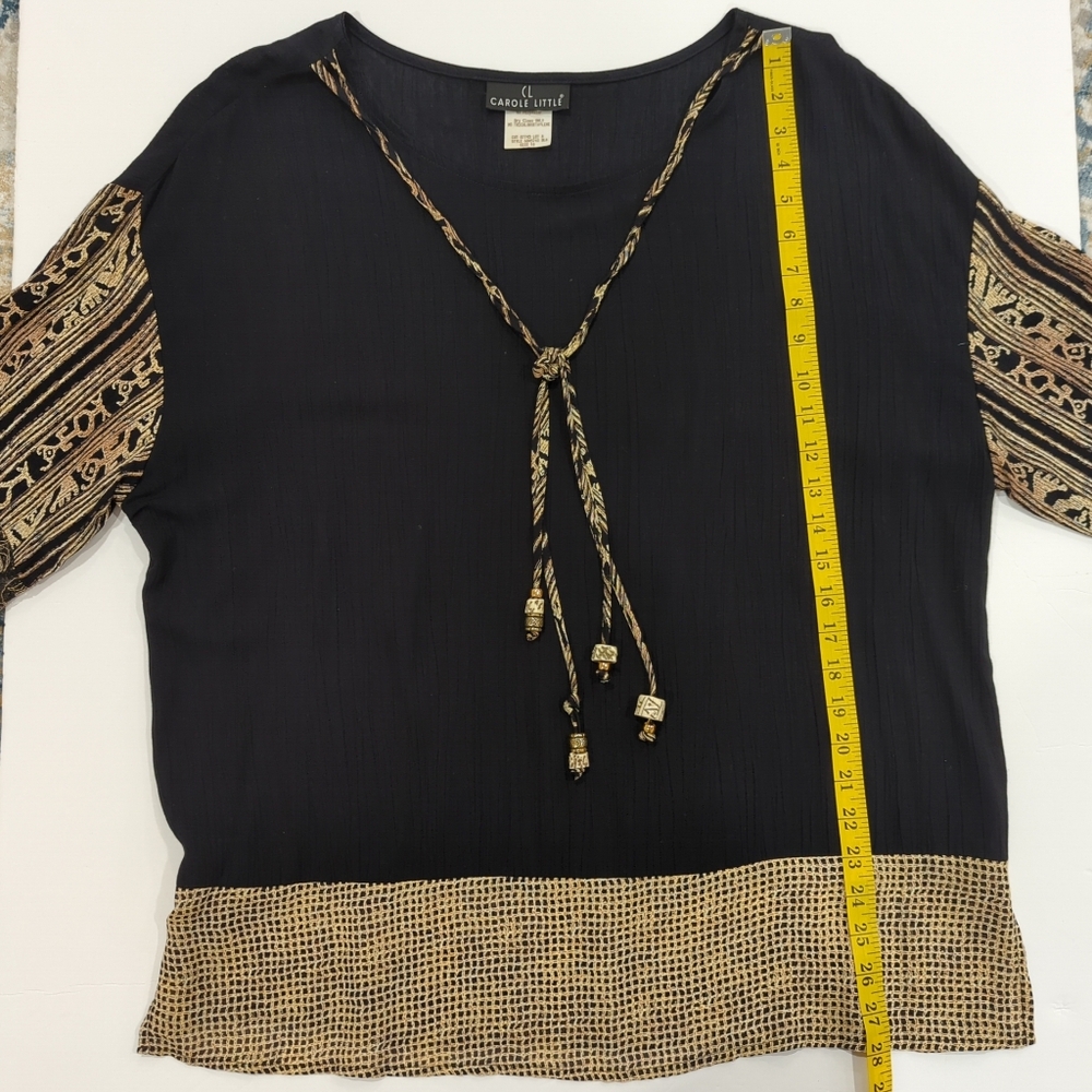 Vintage Carole Little Black and Tan Patterned Blouse - Women's 16 Tribal Animal - Picture 12 of 14